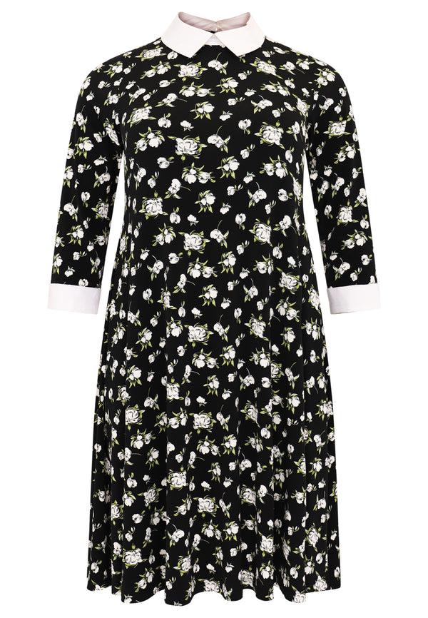 Yoek Jurk Met Witte Kraag ALBA - Zwart