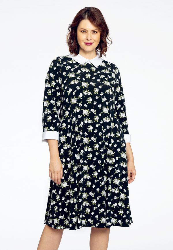 Yoek Jurk Met Witte Kraag ALBA - Zwart