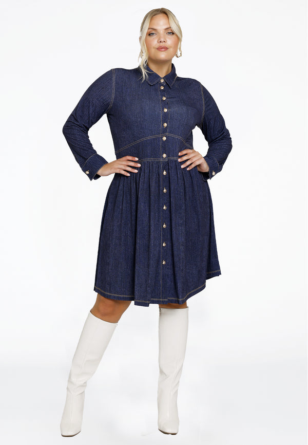 Yoek Jurk Met Zakken DENIM DOLCE - Blauw