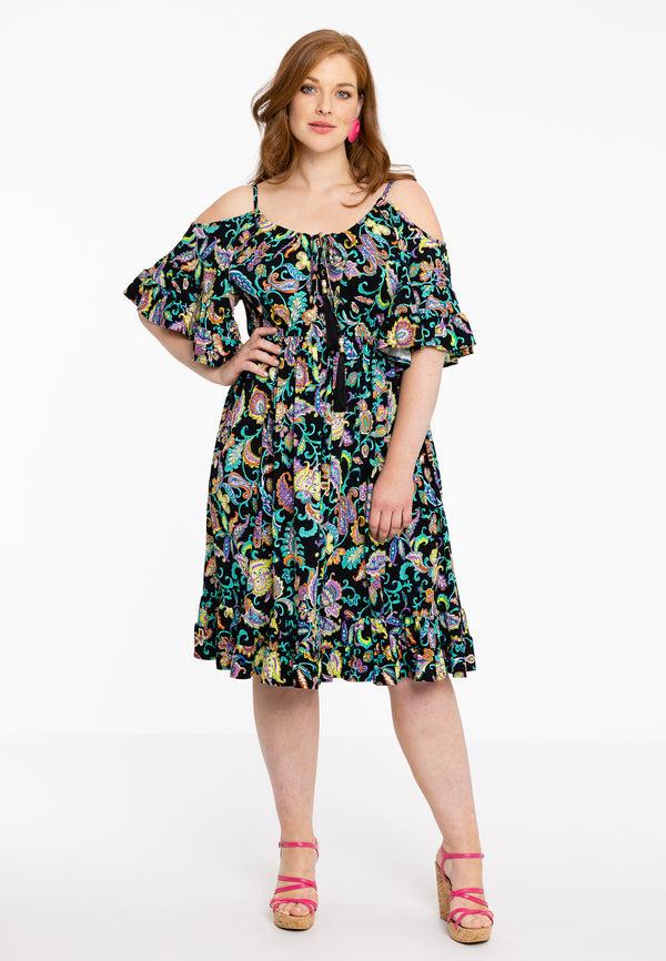 Yoek Jurk Off Shoulder FOLK - Zwart