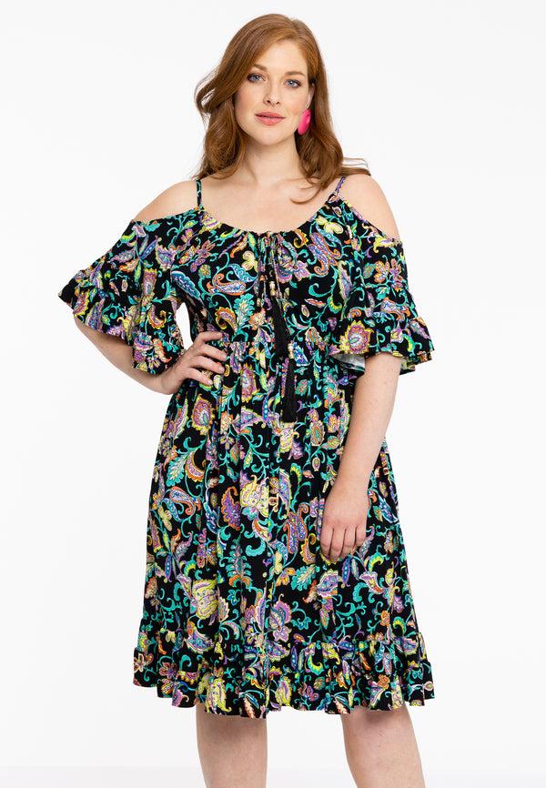 yoek Jurk off shoulder FOLK - Zwart