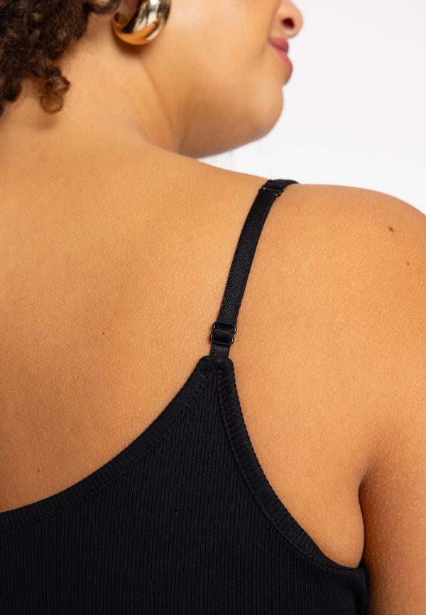 Yoek Jurk Spaghetti Rib LOUNGE - Zwart