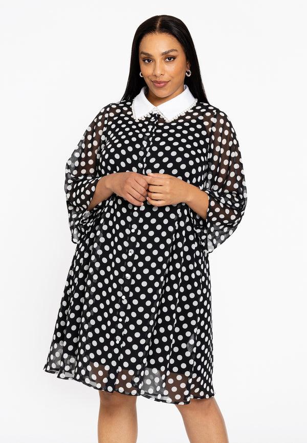yoek Jurk swing DOTS - Zwart
