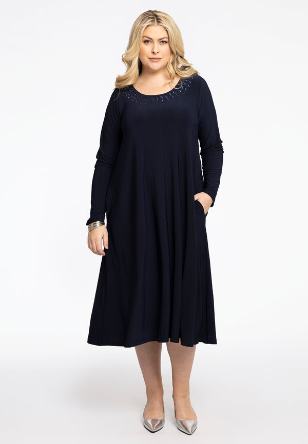 Yoek Jurk Swing Met Stenen DOLCE - Blauw