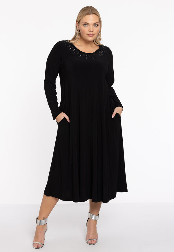 Yoek Jurk Swing Met Stenen DOLCE - Zwart
