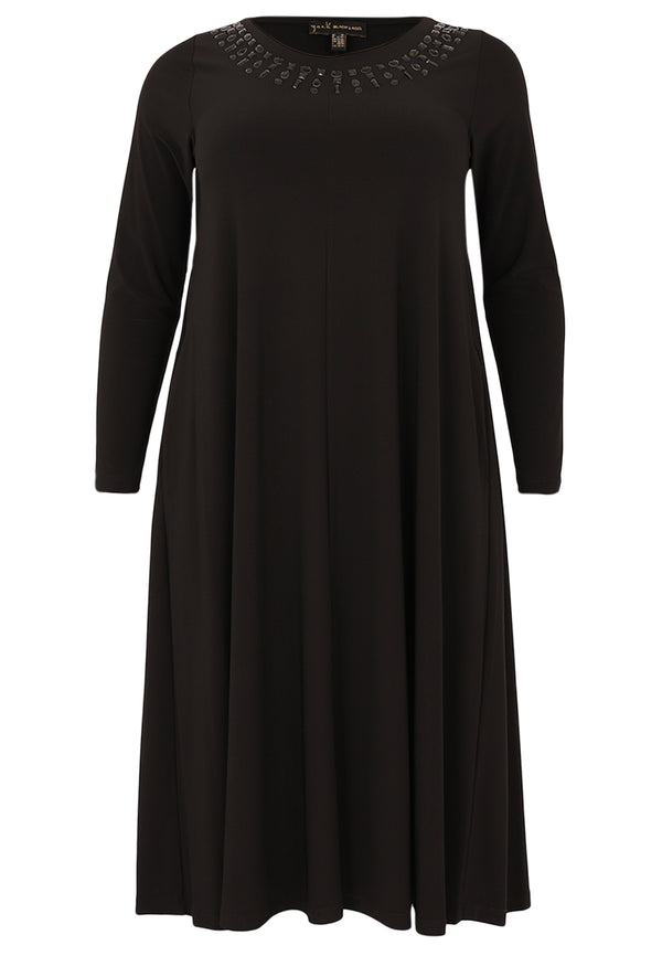 Yoek Jurk Swing Met Stenen DOLCE - Zwart