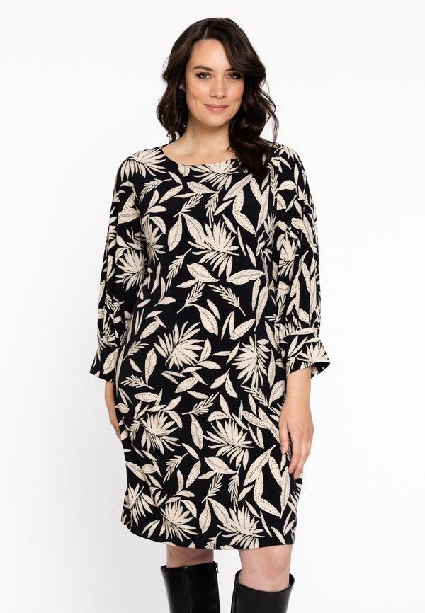 yoek Jurk vierkant met pofmouw NORALY - Zwart