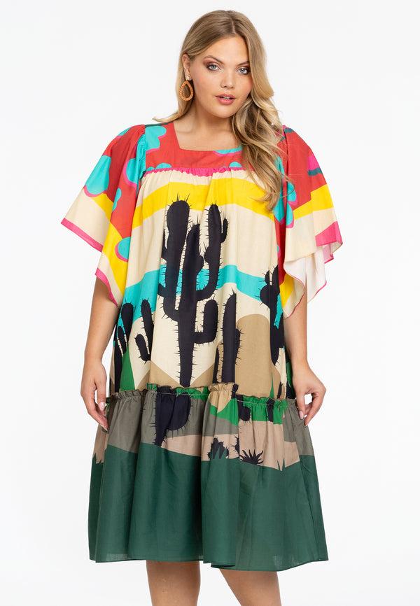 yoek Jurk volants CACTUS - Groen