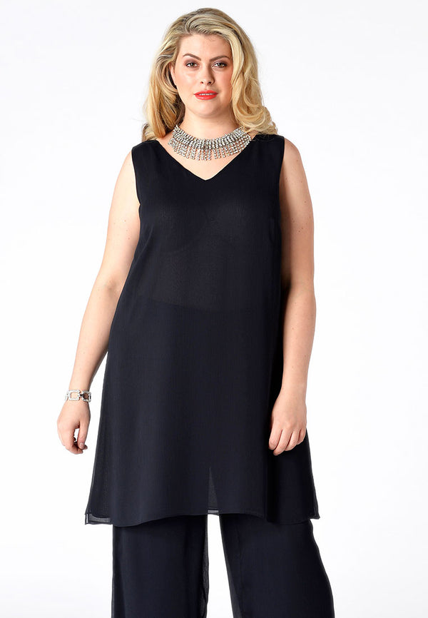 Yoek Lang Voile Singlet V-hals UNI - Blauw