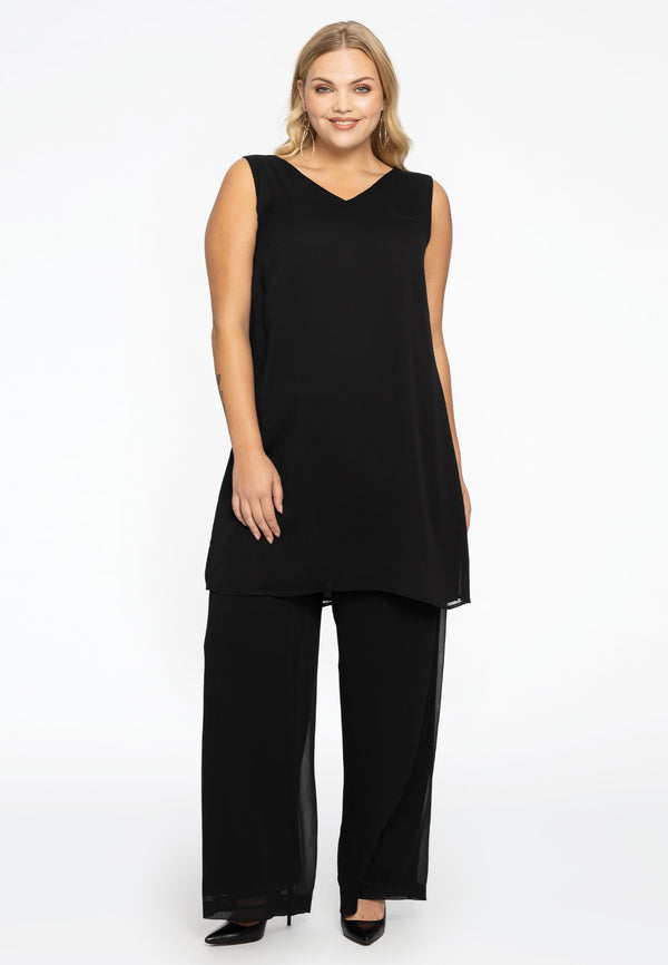 Yoek Lang Voile Singlet V-hals UNI - Zwart