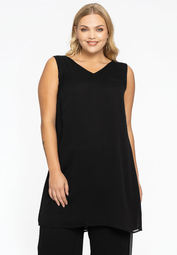 yoek Lang voile singlet v-hals UNI - Zwart