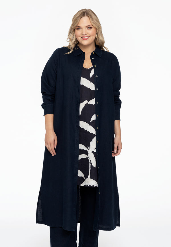 yoek Lange blouse LINEN - Blauw