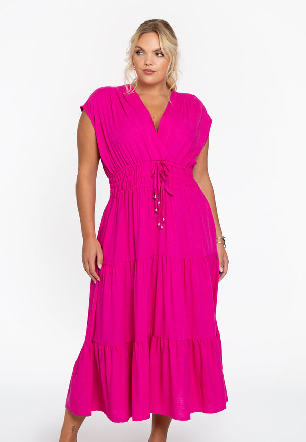 yoek Lange jurk LINEN MIX - Roze