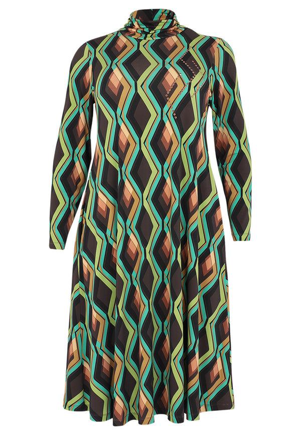 Yoek Lange Jurk Met Col GATSBY Strass - Bruin