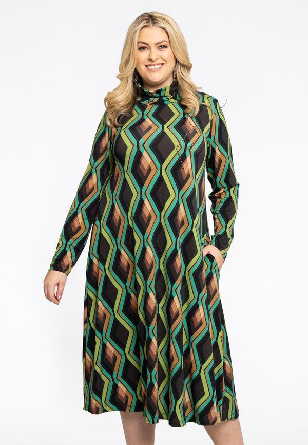 yoek Lange jurk met col GATSBY strass - Bruin