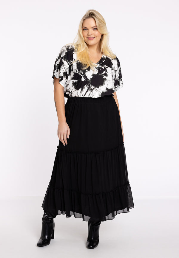 yoek Lange rok mousse HANNELORE - Zwart