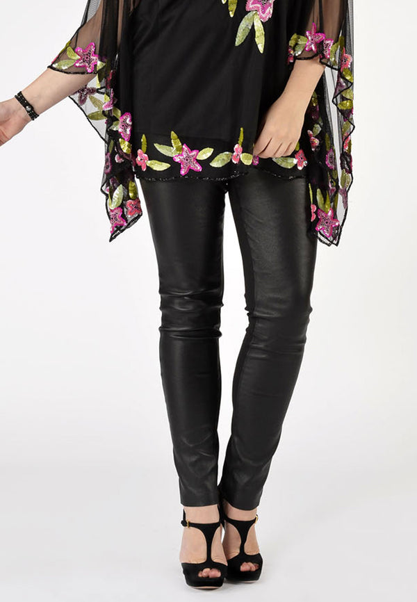 yoek Legging half stretch leer - Zwart