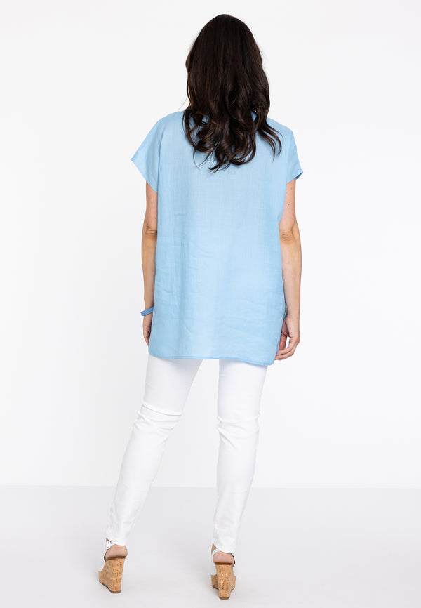 Yoek Mouwloze Blouse - Light Blue