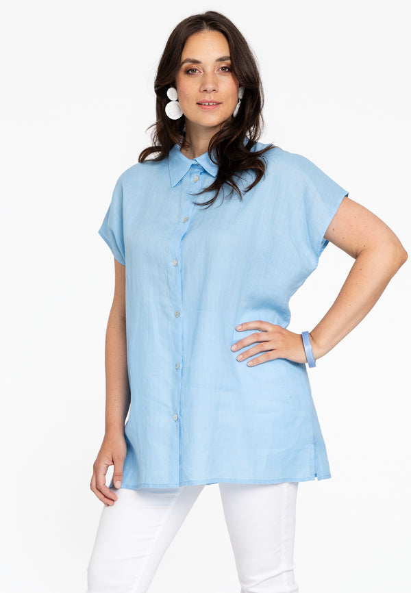 yoek Mouwloze blouse - light blue