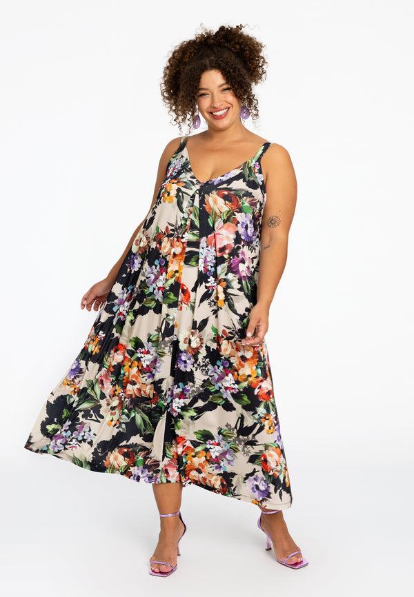 Yoek Mouwloze Jurk BOUQUET - Mid Brown