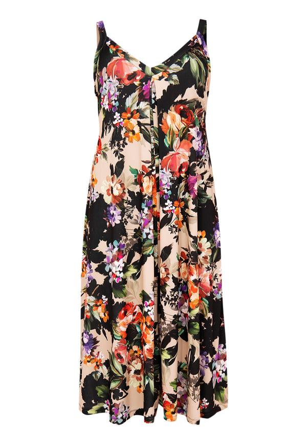 Yoek Mouwloze Jurk BOUQUET - Mid Brown