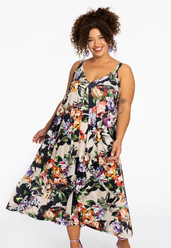 yoek Mouwloze jurk BOUQUET - mid brown