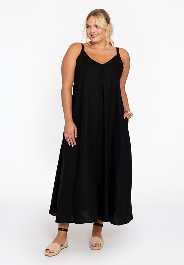 Yoek Mouwloze Jurk LINEN - Zwart