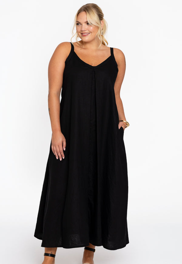 yoek Mouwloze jurk LINEN - Zwart