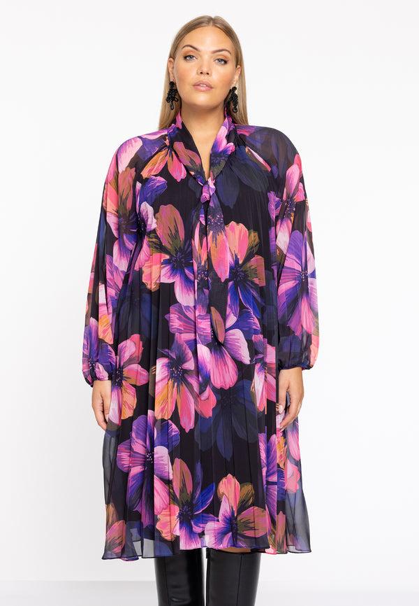 yoek Plissé jurk CARA - Zwart