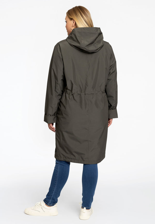 Yoek Regenjas Met Taillekoord - Groen