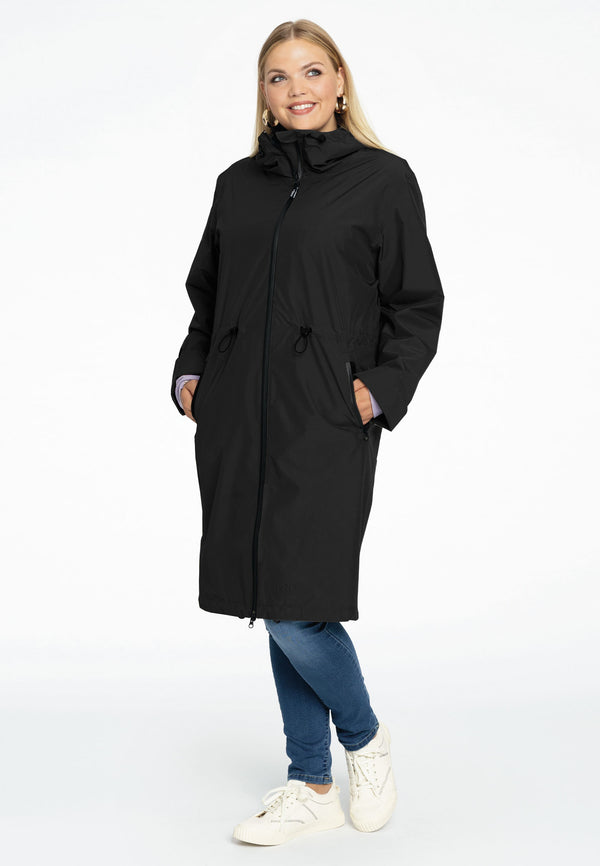 Yoek Regenjas Met Taillekoord - Zwart