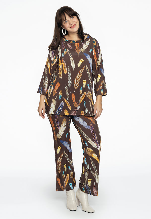 Yoek Shirt A-lijn Turtle Neck FEATHERS - Bruin