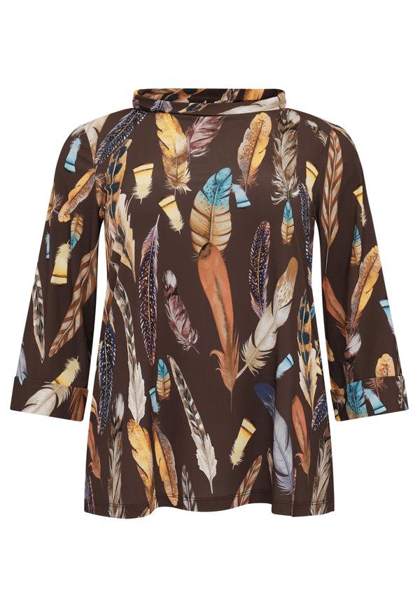 Yoek Shirt A-lijn Turtle Neck FEATHERS - Bruin