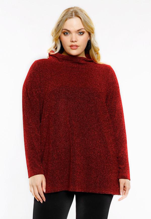 yoek Shirt A-lijn turtle neck SPARKLE - Rood