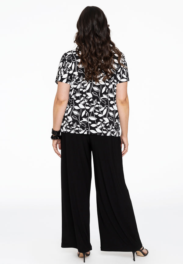 Yoek Shirt Met V-hals LEAVES - Zwart