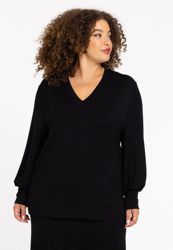 yoek Shirt V-hals LOUNGE - Zwart