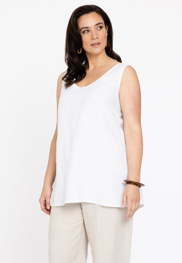yoek Singlet flare LINEN - Wit