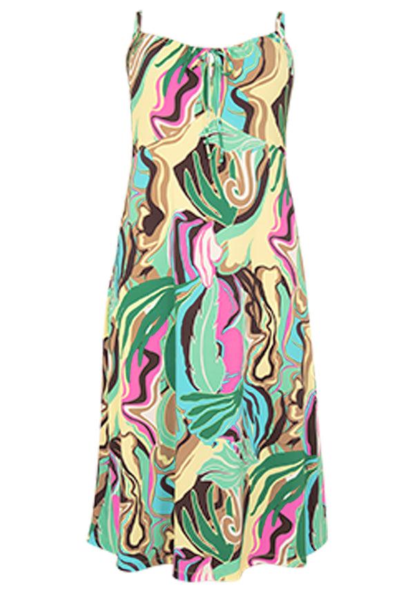 Yoek Spaghetti-jurk FANTASIA - Geel