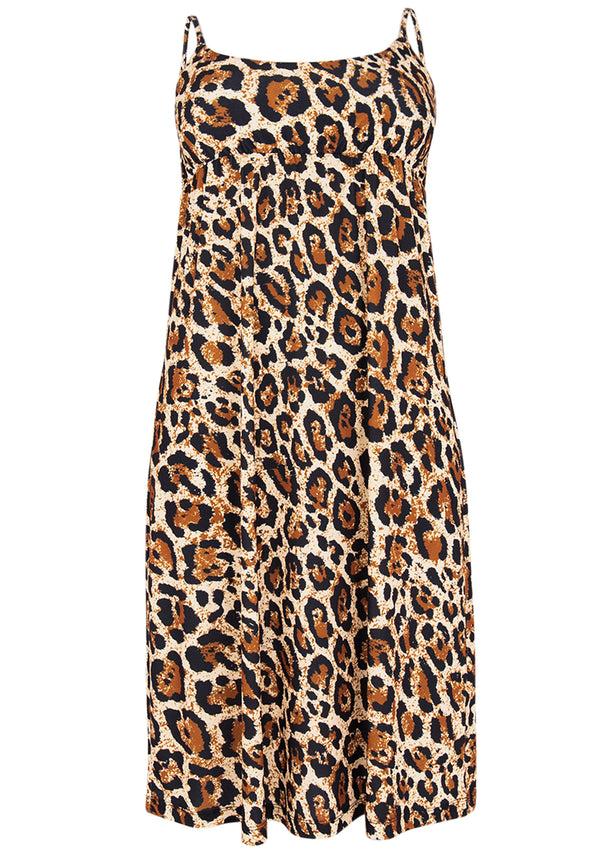 Yoek Spaghetti Jurk LEOPARD - Light Brown