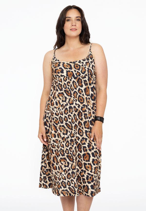 yoek Spaghetti jurk LEOPARD - light brown