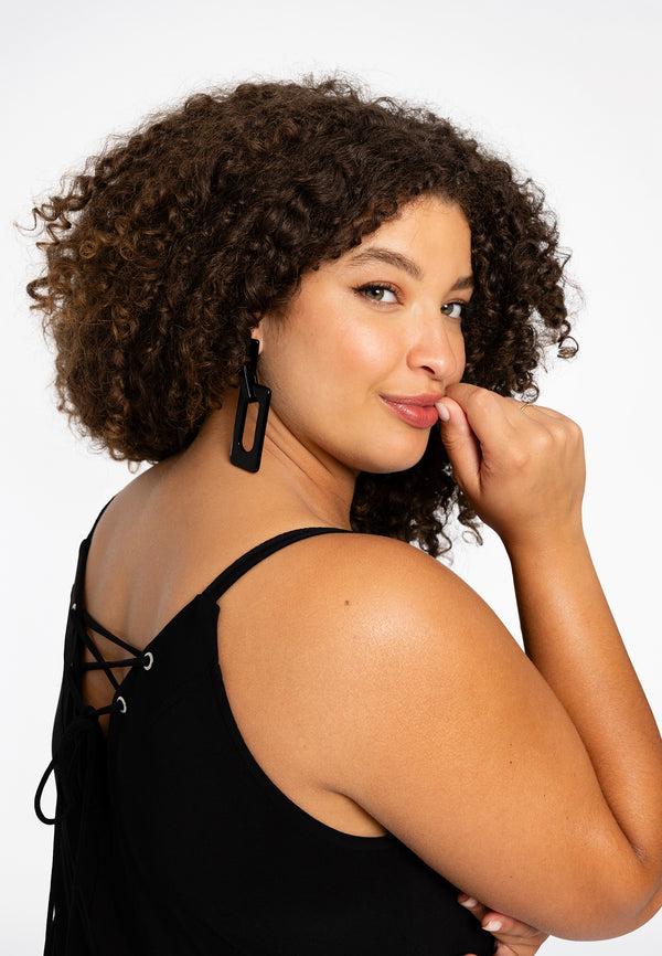 Yoek Spaghetti Jurk Met V-hals DOLCE - Zwart