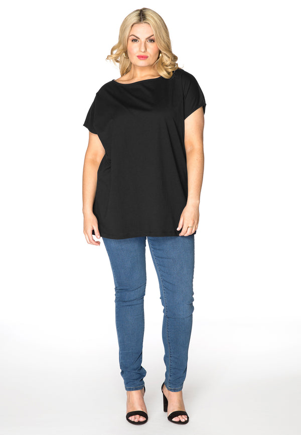 Yoek T-shirt Kapmouwen COTTON - Zwart