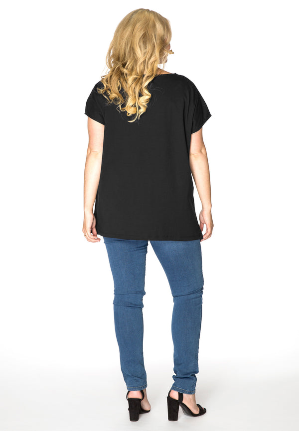 Yoek T-shirt Kapmouwen COTTON - Zwart
