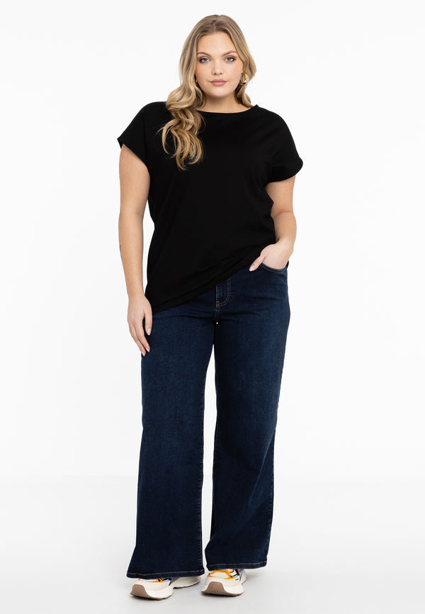 Yoek T-shirt Kapmouwen Wijd VISCOSE - Zwart