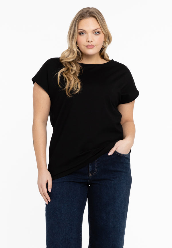 yoek T-shirt kapmouwen wijd VISCOSE - Zwart