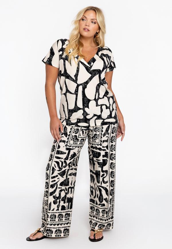 Yoek T-shirt Met V-hals LINI - Ecru