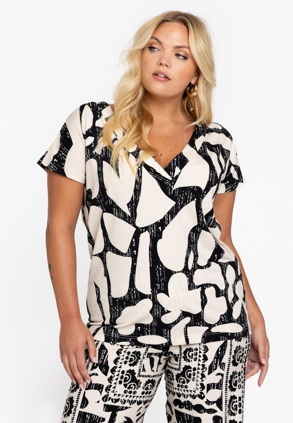 yoek T-shirt met V-hals LINI - ecru