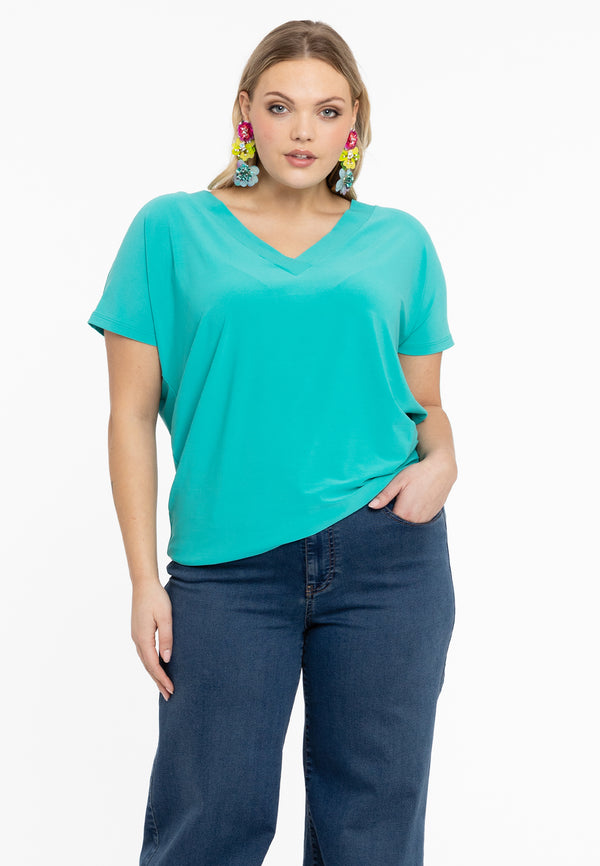 yoek T-shirt v-hals DOLCE - Turquoise
