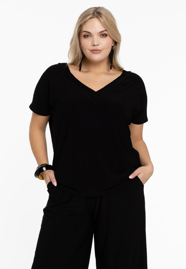 yoek T-shirt v-hals DOLCE - Zwart