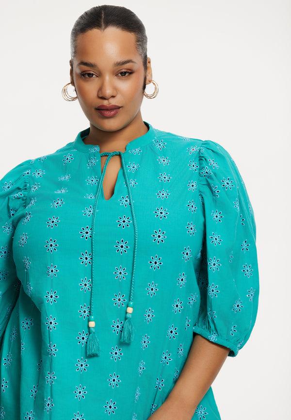 yoek Top broderie anglaise COTTON - Turquoise